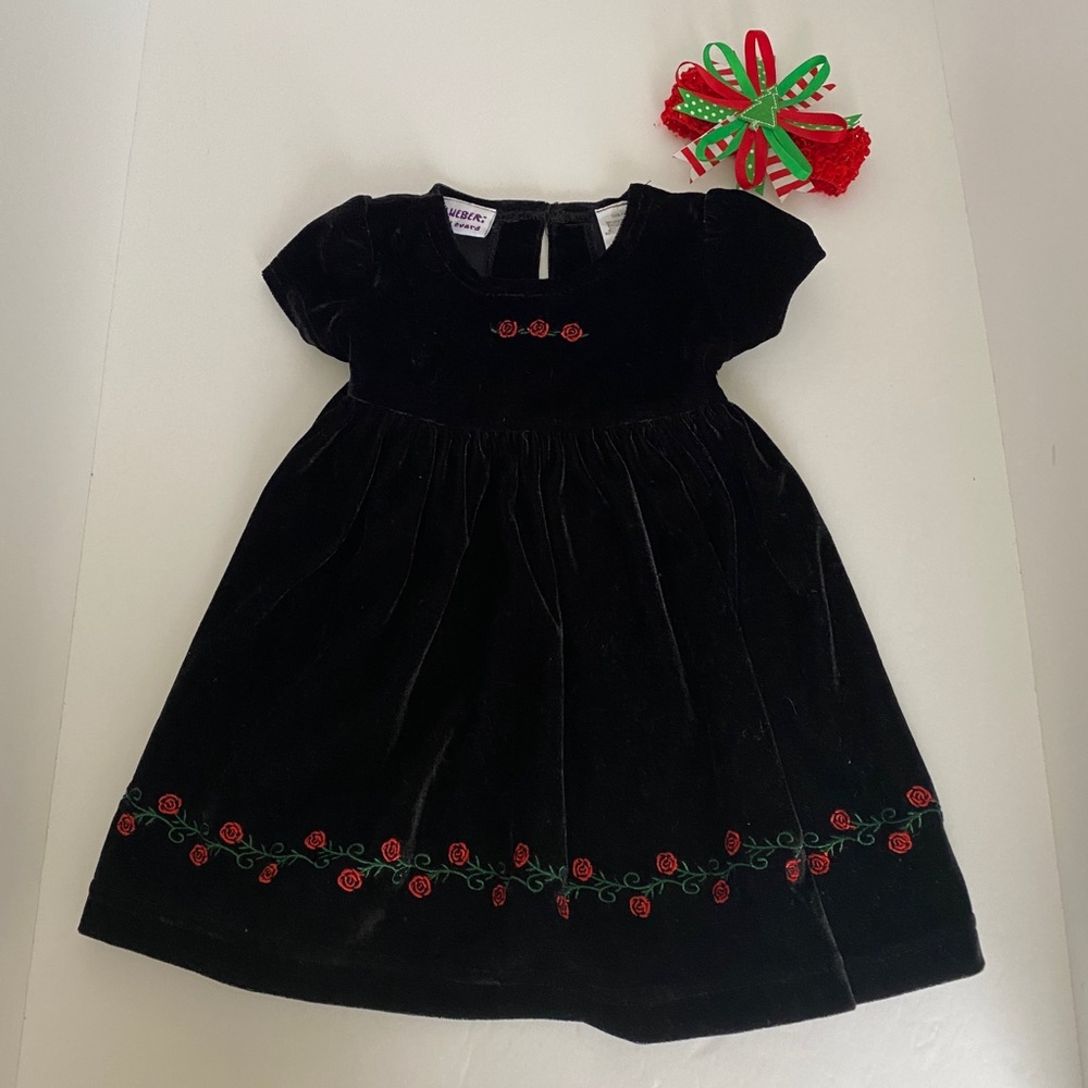 Black Velvet Baby Dress (12 months) & Headband
